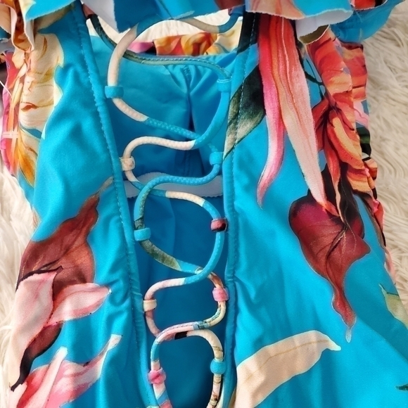 La Blanca Women's Swimwear Size 4 One Piece Ruffle Floral-Print Blue - Picture 6 of 8